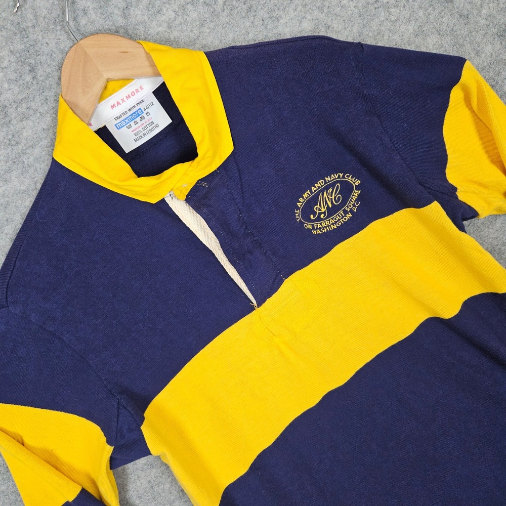 Maxmore Men's Navy Blue‎ & Yellow Rugby Shirt Size 44 L-XL Army Navy Club SMUDGE